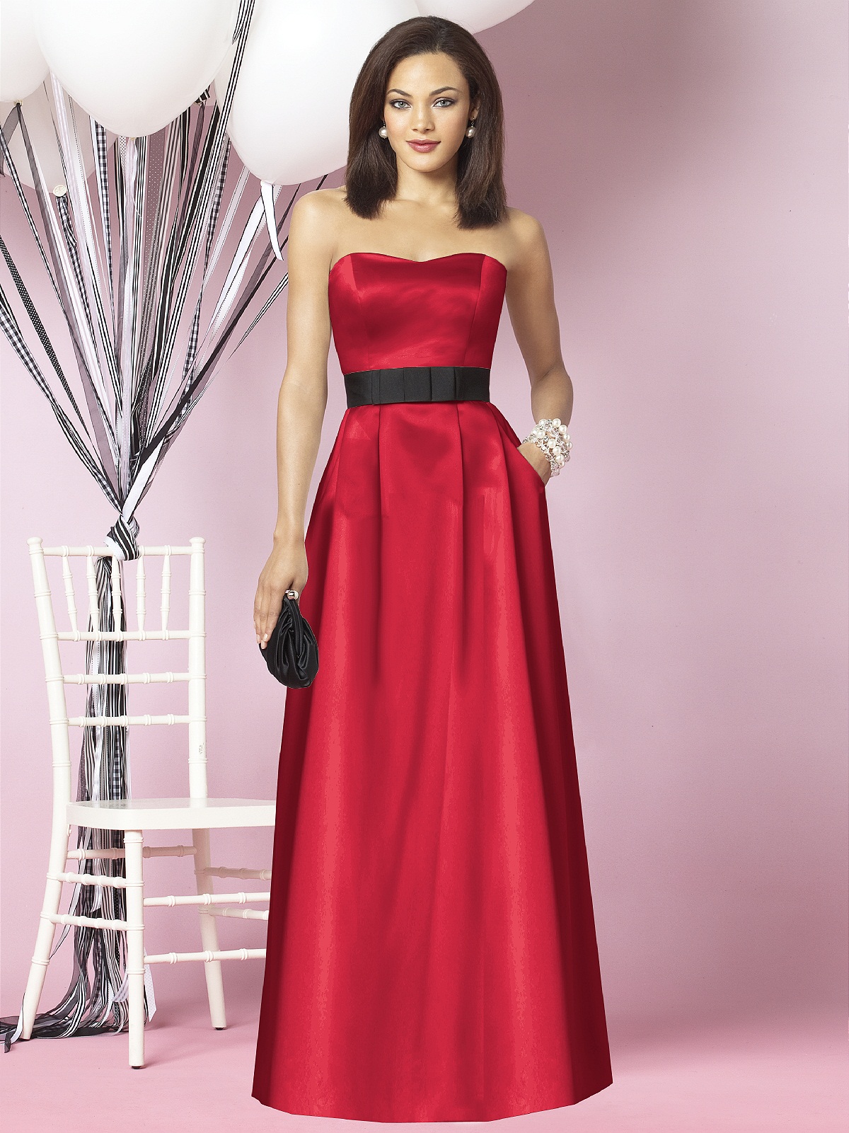 red black and white wedding bridesmaid dresses