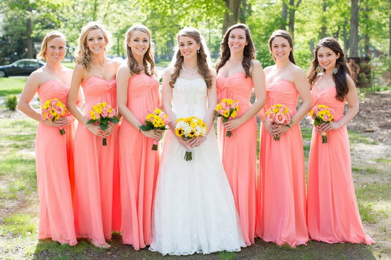 salmon color bridesmaid dresses