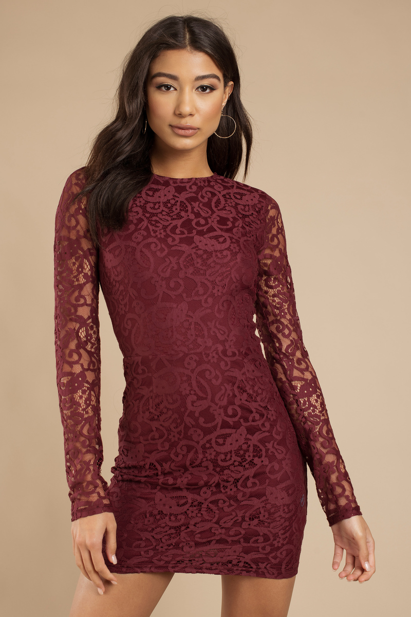 maroon lace bodycon dress