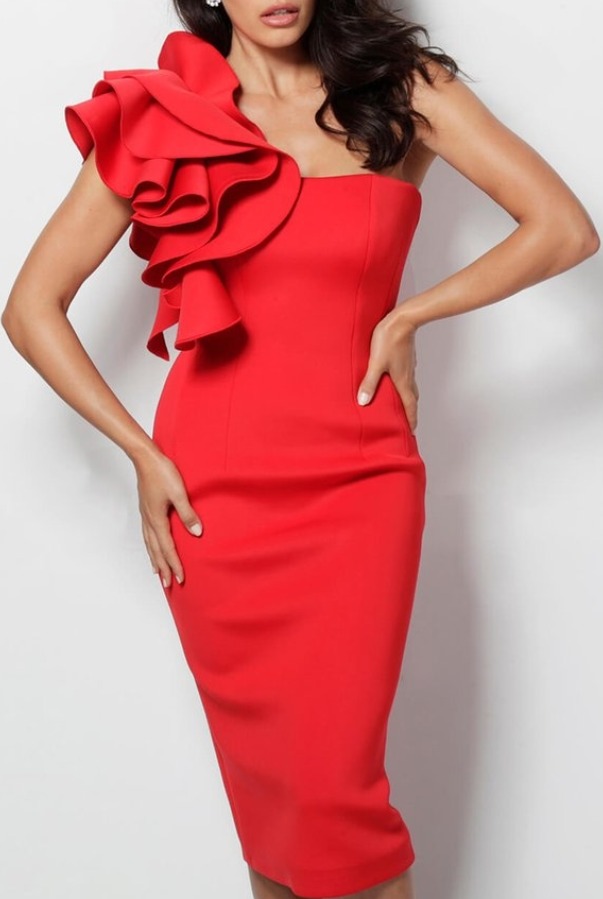 one shoulder ruffle cocktail dress