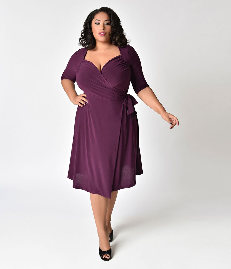 purple wrap dress plus size